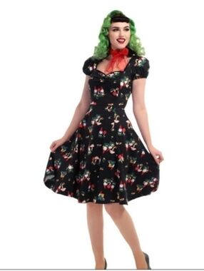Collectif Garden Gnome Print A Line Dress Sz Small